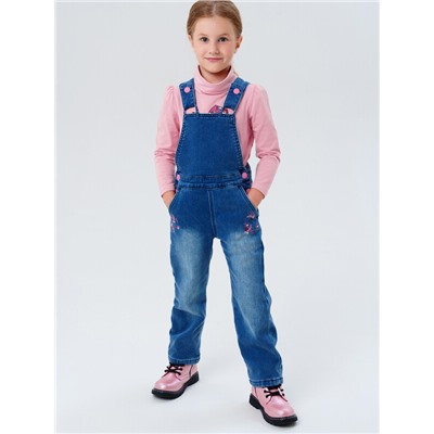 Полукомбинезон текстильный джинсовый утепленный флисом для девочек