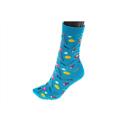 Носки женские с высокой резинкой и принтом "Сладости", хлопок-полиамид-эластан, цвет голубой