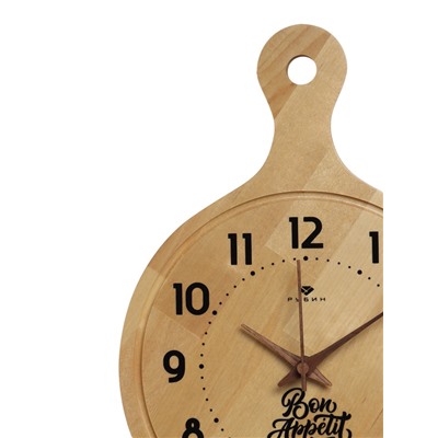 Часы настенные интерьерные «Доска Bon Appetit», для кухни, бесшумные, плавный ход, 24.5×35 см, дерево, от батарейки 1×АА