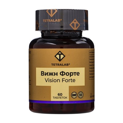 Комплекс для глаз Vision Forte TETRALAB с лютеином, зеаксантином и черникой для поддержки зрения и здоровья глаз, 60 таблеток
