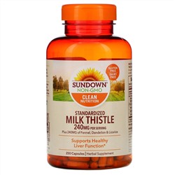 Sundown Naturals, Стандартизированная расторопша, 120 мг, 250 капсул