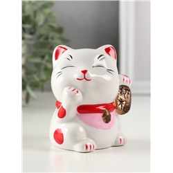 Копилка для денег «Манэки-нэко - иероглиф удача», розовый, 7.2×8.3×10 см