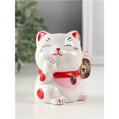 Копилка для денег «Манэки-нэко - иероглиф удача», розовый, 7.2×8.3×10 см