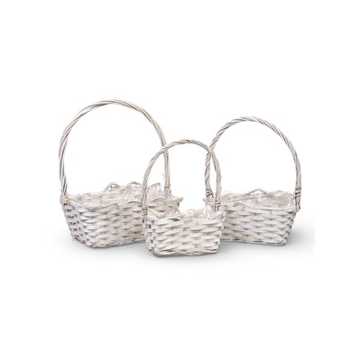 Корзина плетёная для хранения, лоза, прямоугольная, белая, набор 3 шт.