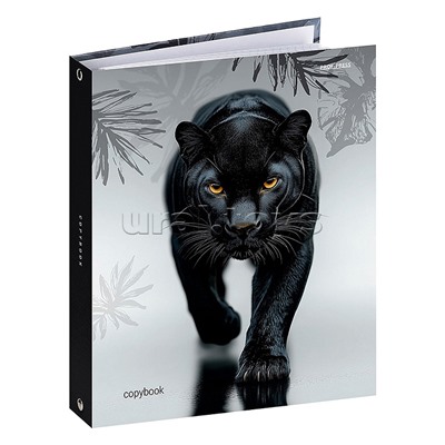 Тетрадь 80л. клетка "Грандиозная пантера - 2" на кольцах, глянцевая ламинац, лен