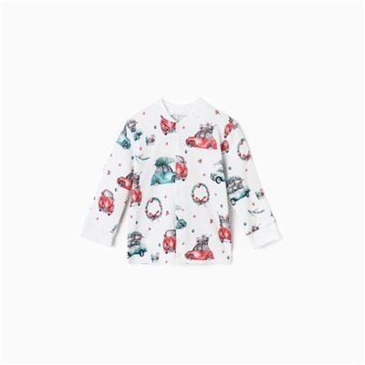 Кофточка детская MINAKU New Year's cars, рост 56-62 см, белая