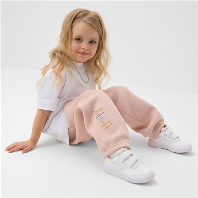 Брюки для девочки с начёсом MINAKU: Exclusive print, пудровые, Oversize рост 158 см