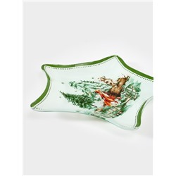 Блюдо новогоднее сервировочное Доляна «Зверьки в лесу», d=19.5 см, стекло, белое, зелёное