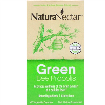NaturaNectar, Green Bee Propolis, 60 вегетарианских капсул
