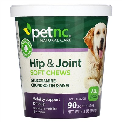 petnc NATURAL CARE, средство для здоровья таза и суставов, только для собак, со вкусом печени, 90 мягких жевательных конфет