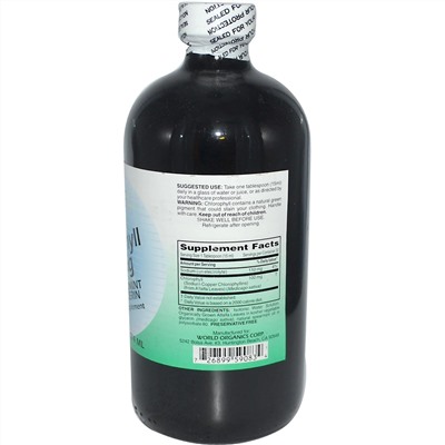 World Organic, жидкий хлорофилл с мятой и глицерином, 100 мг, 474 мл (16 жидк. унций)