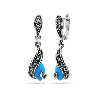 Серьги из серебра бирюза пресс., марказит, SL-AGA32