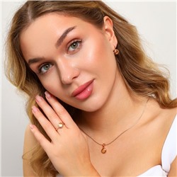 Комплект ювелирной бижутерии коллекция "Дубай" серьги, кулон и кольцо 17 р, покрытие: позолота, вставка: фианиты, цвет: желтый, арт.213.906-17