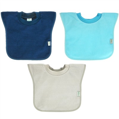 Green Sprouts, Pull-Over Stay-Dry  Bibs, 9-18 Months, Blue, Aqua and Gray, 3 Pack