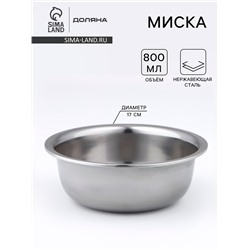 Миска Доляна «Мэйли», 800 мл, 17×6.5 см, толщина 0.33 мм, нержавеющая сталь