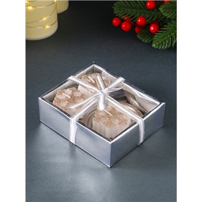 Набор свечей «Снежинки и подсвечник», 3 шт., 12×10×4 см