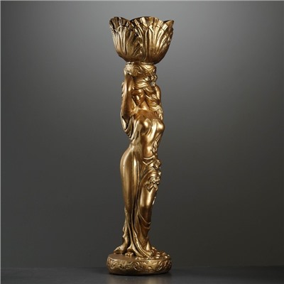 Фигура из гипса «Девушка с кашпо на голове», 21×21×80 см, 1.5 л, цвет бронза