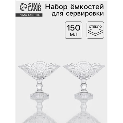 Набор ёмкостей для сервировки «Акапелла», 150 мл, 9×15×12 см, 2 шт., стекло, прозрачный
