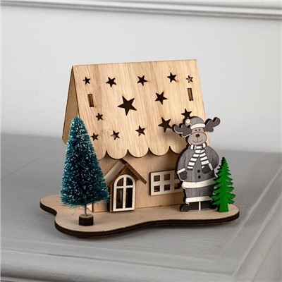 Светодиодная фигура «Дом с оленем» 11×15×3 см, дерево, батарейки LR41×3 (в комплекте), свечение тёплое белое