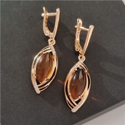 Серьги висячие янтарь, покрытие позолота, коллекция "Дубайское Золото", арт. 314.453