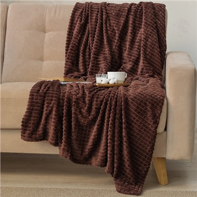 Плед «Этель. Клетка», 150×200 см, корал-флис, коричневый