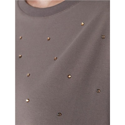 Футболка оверсайз с принтом стразами из премиального хлопка с эластаном