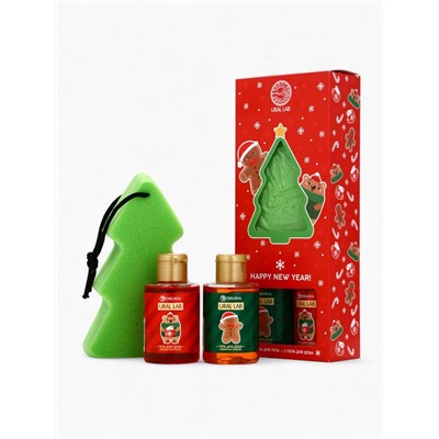 Новогодний подарочный набор косметики Happy new year: гель для душа 2 шт. × 100 мл, мочалка для тела, URAL LAB
