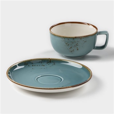 Чайная пара Magistro «Церера», 2 предмета: чашка 250 мл, блюдце d=16.5 см, фарфор, голубая