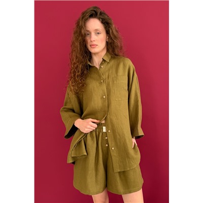 Костюм лён  SET019/28/Оливковый