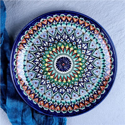 Ляган узбекский Риштанская Керамика «Узоры», d=28 см, синий