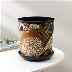 Горшок для цветов с поддоном Доляна «Голди.Птицы», 1.6 л, d=14 см, h=15.5 см, пластиковый, цвет чёрный