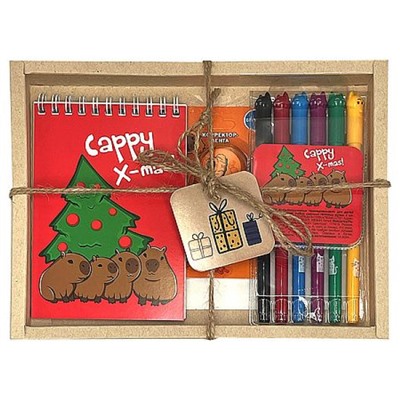 Набор подарочный "Капибара" блокнот А6 60л на спирали + ручки гелевые 6цв + корректор-лента "Капибара"  5 мм х 3 м 76617 Centrum