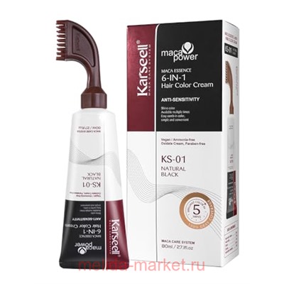 Karseell Краска для волос natural black 6в1 Hair Color Cream Anti-sensitivity тон 01 черный 80мл