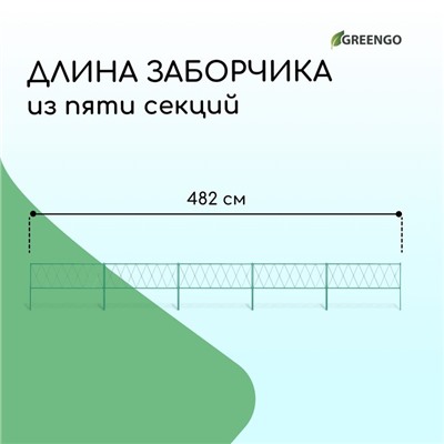 Ограждение декоративное, 70×482 см, 5 секций, металл, зелёное, «Буби»