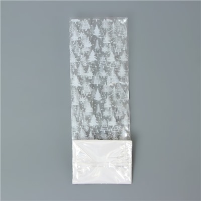 Пакет подарочный новогодний с жёстким дном, прозрачный с ёлками, 6×8×23 см