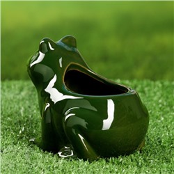 Декоративный горшок «Лягушка», керамический, 250 мл, 12×10×9 см, зелёный