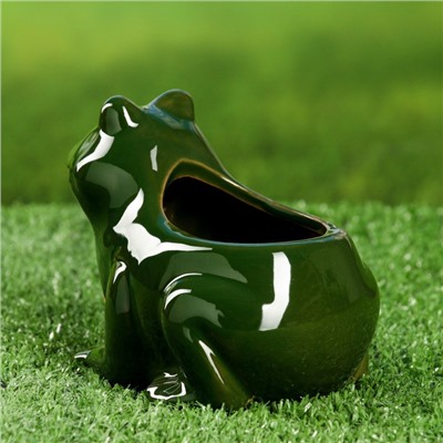 Декоративный горшок «Лягушка», керамический, 250 мл, 12×10×9 см, зелёный
