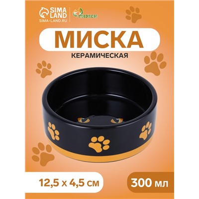 Миска керамическая «Черный кот» 300 мл - 12.5×12.5×4.5 см, черная/жёлтая