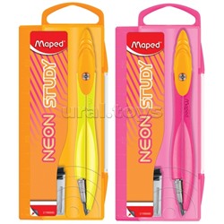 Циркуль из цинкового сплава, с эргономичной головкой, с грифелем, в пластиковом футляре, яркие неоновые цвета