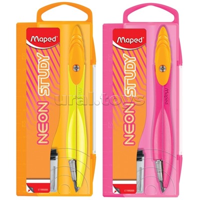 Циркуль из цинкового сплава, с эргономичной головкой, с грифелем, в пластиковом футляре, яркие неоновые цвета