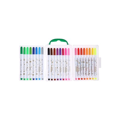 Фломастеры 24 цвета «Мышка», в пластиковом пенале с ручкой, вентилируемый колпачок