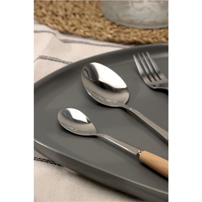 Набор столовых приборов Доляна Wood, 4 предмета, нержавеющая сталь, цвет металла серебряный