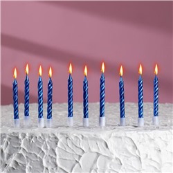 Свечи для торта 7см "Металлик" синие с подставками (упаковка 10 шт.)