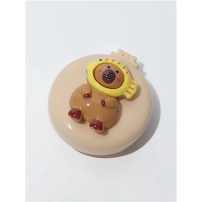 Расчёска массажная «Капибара», складная, с зеркалом, d=6.5 см, бежевая