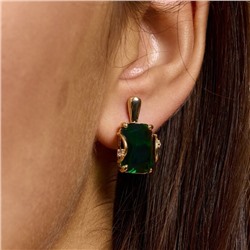 Серьги с крупным камнем ювелирная бижутерия коллекция "Дубай", покрытие позолота,  вставка: фианит и цирконы, цвет: зеленый и прозрачный, арт.217.359