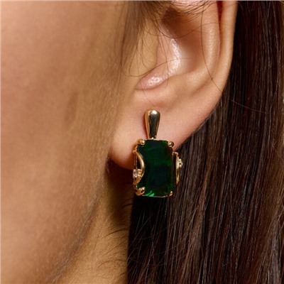 Серьги с крупным камнем ювелирная бижутерия коллекция "Дубай", покрытие позолота,  вставка: фианит и цирконы, цвет: зеленый и прозрачный, арт.217.359