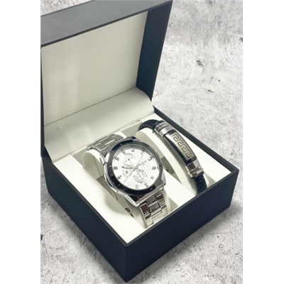 Подарочный набор для мужчины часы и браслет + коробка #22853501