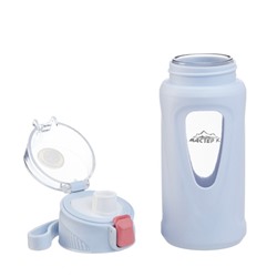 Бутылка для воды, 400 мл, 19.5×7×5.2 см, стеклянная, голубая