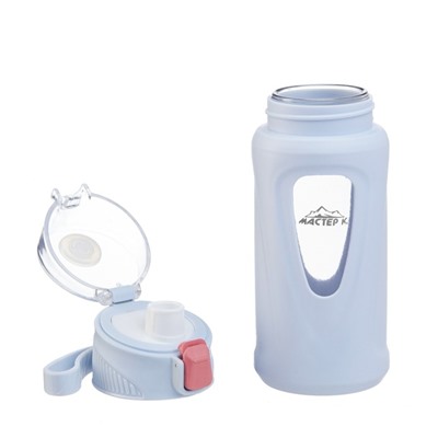 Бутылка для воды, 400 мл, 19.5×7×5.2 см, стеклянная, голубая