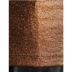 Топ с закрытым декольте из хлопка с эластаном в рубчик с матовым покрытием металлик